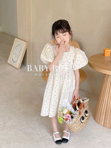 Elegant Girls’ Summer Polka Dot Backless Dress