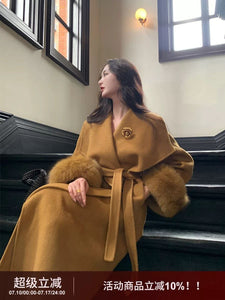 Fox Fur Sleeves Wool Coat Women’s Winter New