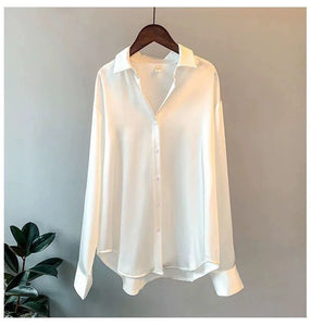 Women's Retro Satin Long Sleeve Shirt
