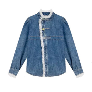Women's Lace Denim Shirt — Design Sense Oversized Short Jack