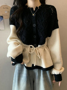 Women's Oversized Multicolor Hollow Knit Sweater – Plus Size Fall & Winter Slimming Style