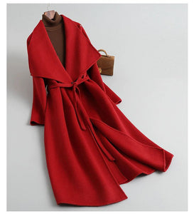 High-Quality Women's Long Cashmere Coat – Detachable Fox Fur Collar, Double-Sided Wool, Winter Warm & Lightweight