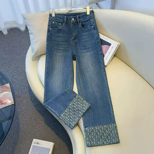 High-Quality Blue Straight Jeans for Women – Spring Nine-Point Cigarette Pants