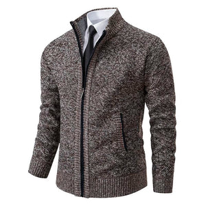 Men’s Jacquard Knit Stand-Collar Jacket – Winter Velvet Style
