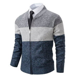 Men’s Jacquard Knit Stand-Collar Jacket – Winter Velvet Style