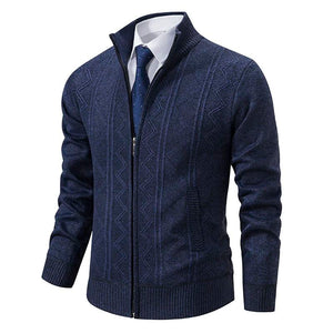 Men’s Jacquard Knit Stand-Collar Jacket – Winter Velvet Style