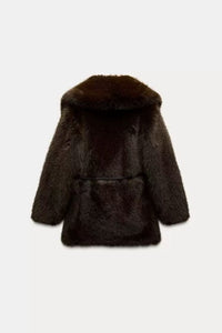Women’s Faux Fur Belted Coat – Autumn & Winter Warm Jacket