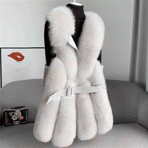 Loose Faux Fox Fur Coat – Mid-Length Warm Winter Jacket