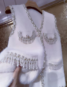 Elegant Pearl Tassel Thick Coat