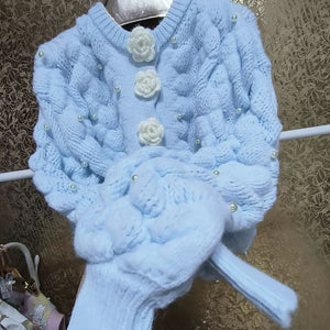 Custom 3D Pearl Crochet Thick Cardigan