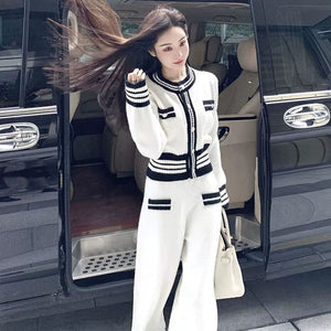 Knitted Two-Piece Suit with Wide-Leg Pants