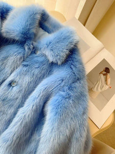 Eco-Friendly Blue Faux Fur Winter Coat