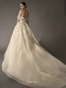 Lightweight French Lace V-Neck One-Shoulder Wedding Dress