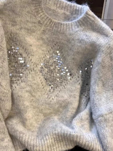 Women’s French Style Sequin Round Neck Knitted Sweater – Autumn/Winter
