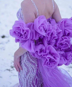 Custom-Made Purple Beaded Long Evening Dress
