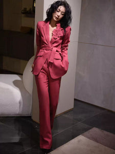 Stylish Two-Piece Wool Waist Suit with Wide-Leg Pants