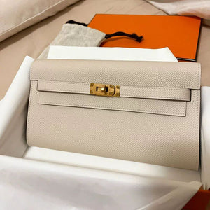 New Kelly-Style Long Genuine Leather Wallet for Women – Shoulder Bag, Crossbody, Phone & Card Holder