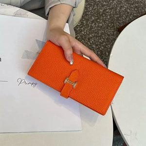 Elegant Long Genuine Leather Women’s Wallet with Strap – Large Capacity & Multi-Card Holder