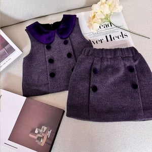 Korean Girls Winter Outfit – Sleeveless Blouse and Skirt Princess Set (Thick Padded)