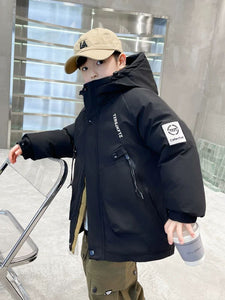 Boys Cotton Parka Winter Coat – Thick Wool Three-Layer Jacket for Older Kids