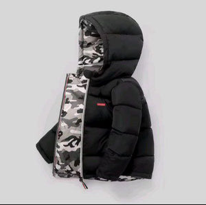 Boys’ Reversible Winter Jacket – Thick Hooded Coat for Kids, Warm Outerwear Christmas Gift