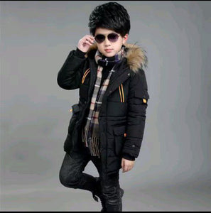 Kids’ Luxury Down Jacket – Warm Mid-Length Hooded Cotton-Padded Coat for Boys & Girls