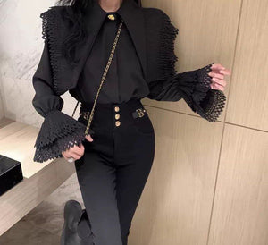 قميص نسائي فضفاض بأكمام طويلة - تصميم جديد لربيع وصيف 2020 مع ياقة كلاسيكية 