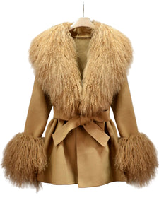 Elegant Fur Collar Woolen Coat Women 2025 Winter Outwear