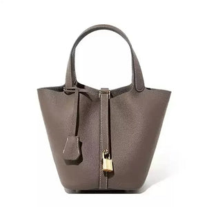 Women's Togo leather bucket handbag, summer fashion with phone pocket