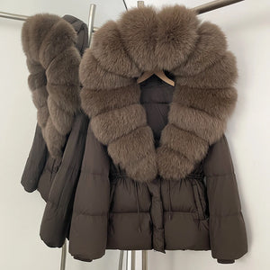 Women's Winter Puffer Jacket with Real Fur Collar Duck Down