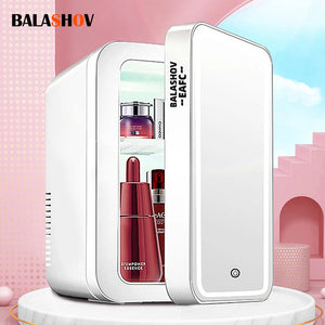 Mini Makeup Fridge WIth LED Light Mirror Portable Cosmetic Storage